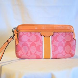 Coach Signature Stripe Double Zip Wristlet